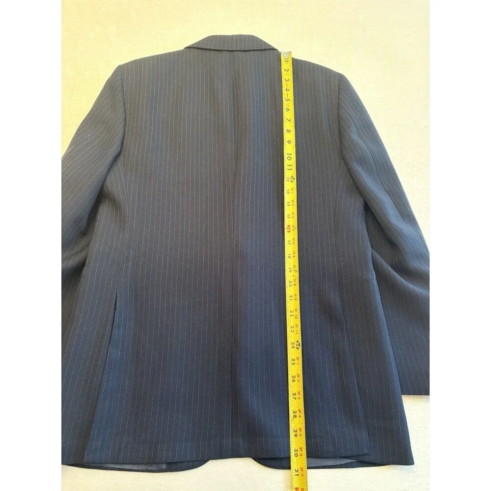 JCPenney The Men’s Shop Pinstripe Suit 44R 36x31 Navy 2 Button Wool Blend